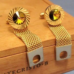 Vintage Mesh Cufflinks Machine Gold Tone Rivoli